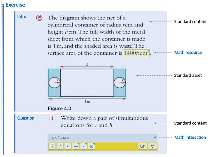 An exercise with both general content and math-specific interactions